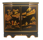 Oriental Hall Chest Two Doors With Shelf And Glass Top