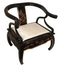 Black Lacquer Arm Chair With Buddha Legs and Ox Horn Back
