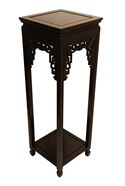 Carved Rosewood Oriental Plant Stand With Shelf