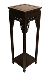 Carved Rosewood Oriental Plant Stand With Shelf