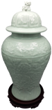 Chinese Vase Carved Celadon with Lion head Lid