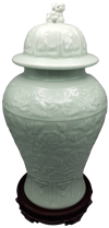 Chinese Vase Carved Celadon with Lion head Lid