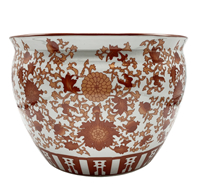 Oriental Fish Bowl Red Coral Pattern