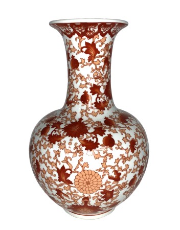 Porcelain Ball Vase in Red Coral Pattern