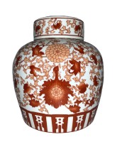 Chinese Red Coral Porcelain Jar 10"H