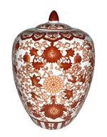 Chinese Red Coral Porcelain Jar 11"H