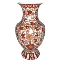 Oriental Fishtail Vase with Red Twisted Lotus Flower Oriental Fishtail Vase with Red Twisted Lotus Flower