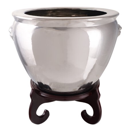 Porcelain Cachepot Planter in Silver Glaze for Home and Garden