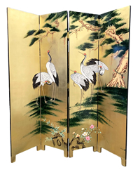 Oriental Folding Floor Screen Hand Painted Cranes