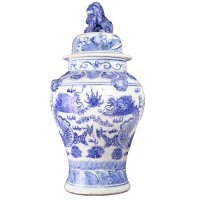 Blue & White Porcelain Temple Jar 24" High with Dragon Glaze