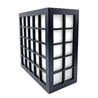 12"H. Black Wooden Checkered Frame Dofu Japanese Wall Lamp, In line on /off switch and Wall