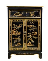 Shoe Cabinet Painted Landscape On Antique Black Finish