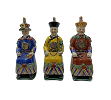 Three Sitting Sovereigns Chinese Porcelain Figurines