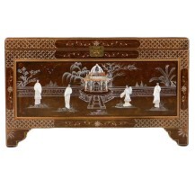 Large Brown Lacquer Oriental Mother of Pearl Storage Chest