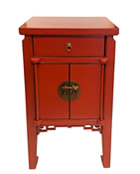 Oriental End Table With Antique Matte Lacquer Finish in Red