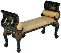 French Style Bench Finished in Black Lacquer and Mother Of Pearl Inlay in Chinese Design