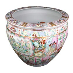 Chinese Porcelain Fishbowl Planter In Gold Rosemedalion Chinese Porcelain Fishbowl Planter In Gold Rosemedalion