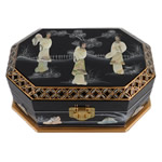 Black Lacquer Octagonal Jewelry Box With Mother of Pearl Inlays