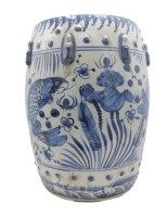 Porcelain Garden Stool Blue & White with Koi