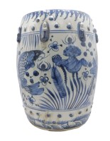 Porcelain Stool in Blue & White with Koi