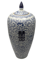 Blue & White Porcelain Jar with Lid, 21" Tall