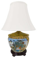 Asian Porcelain Table Lamp with Peacock Design