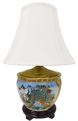Porcelain Table Lamp with Peacock Design
