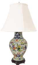 Oriental Colorful Porcelain Lamp 28"H