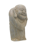 Stone Smiling Buddha Garden Statue 16"H