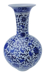 18"H Blue & White Ball Vase Hand Painted