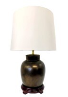 24"H Oriental Black Metal Porcelain Lamp 24"H Oriental Black Metal Porcelain Lamp