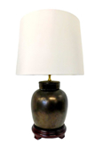 24"H Oriental Black Metal Porcelain Lamp