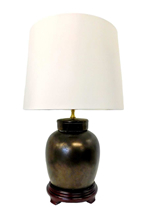 24"H Oriental Porcelain Lamp in Black Metal