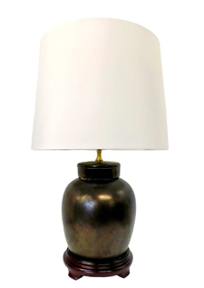 24"H Oriental Porcelain Lamp in Black Metal