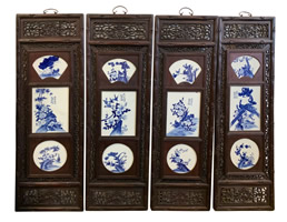 Wall Plaque with Inlay Porcelain Scenery Set of Four