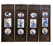 48" High Wall Plaque with Inlay Porcelain Scenery Set of Four