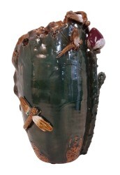 Lotus Leaf Dragon Fly Sculptured Vase 15"H