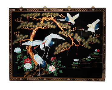 Oriental Wall Art Hand Painted Cranes And Pine Tree