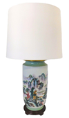 Asian Porcelain Lamp With Mountains Landscape 28"H