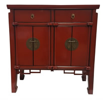 Oriental Hall Chest With Antique Matte Lacquer Finish in Red