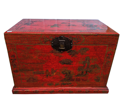 Antique Chest Hand=painted in China Red