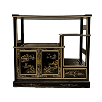  Oriental Bookcase Hand Painted Front And Back, Glass top, Brass Hardware