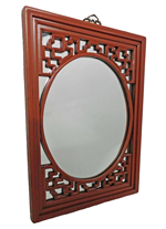 Canton Red Asian Mirror, Solid Fir Hand Carved Lattice Design