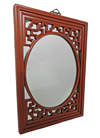 Canton Red Asian Mirror, Solid Fir Hand Carved Lattice Design