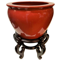 Chinese Porcelain Fishbowl Planters in Rose Red Glaze