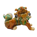 13"h Large Chinese Ceramic Guardian Lion in Tan Glaze