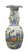 Chinese Porcelain Vase 4-Lion Handle Mushroom Top
