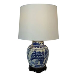 Blue and White Oriental Porcelain Table Lamp