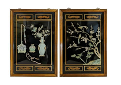 Asian Wall Art With Bird and Flower Design and Mother of Pearl Inlay 36"H