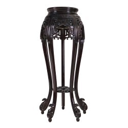 Rosewood Flower Stand With Geometric and Floral Carvings